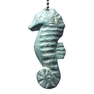 Aqua Seahorse Hand Carved Wood Ceiling Fan Light Pull
